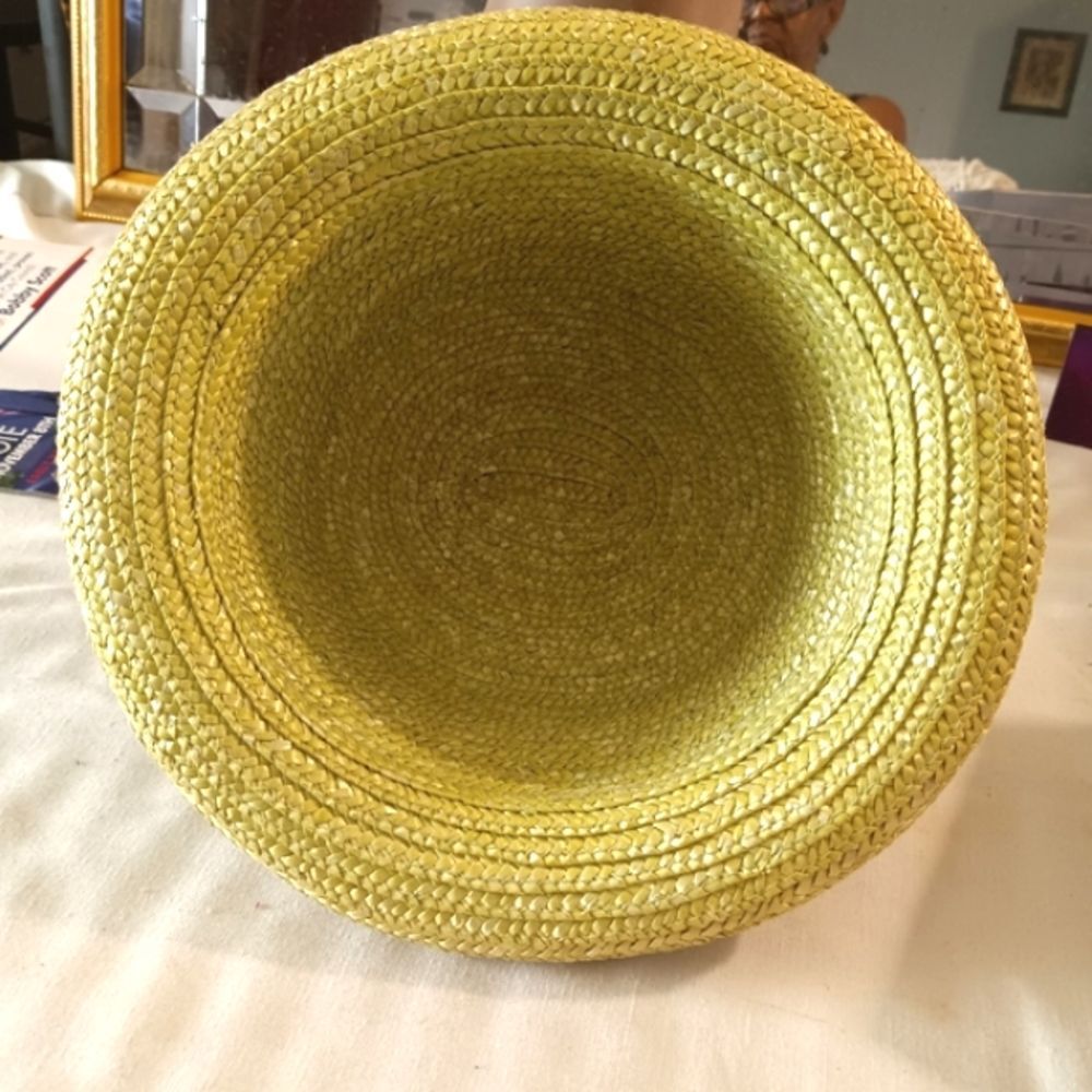 Vintage Lime Green Rolled Brim Woven Straw Hat - Picture 5 of 5